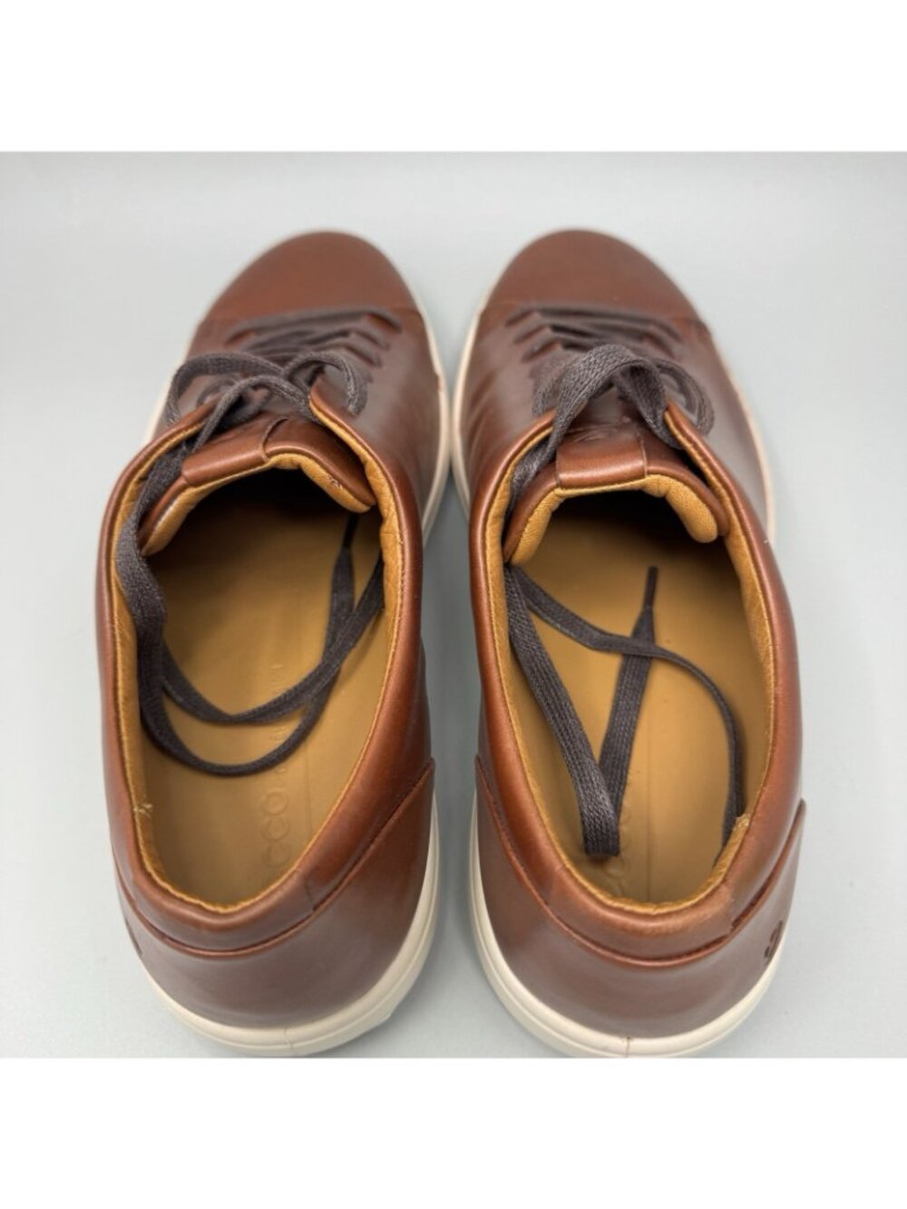 Ecco Soft 7 Leather Men's Low Top Trainers Men's 13/13.5  Cognac Brown Shoes - Picture 7 of 9